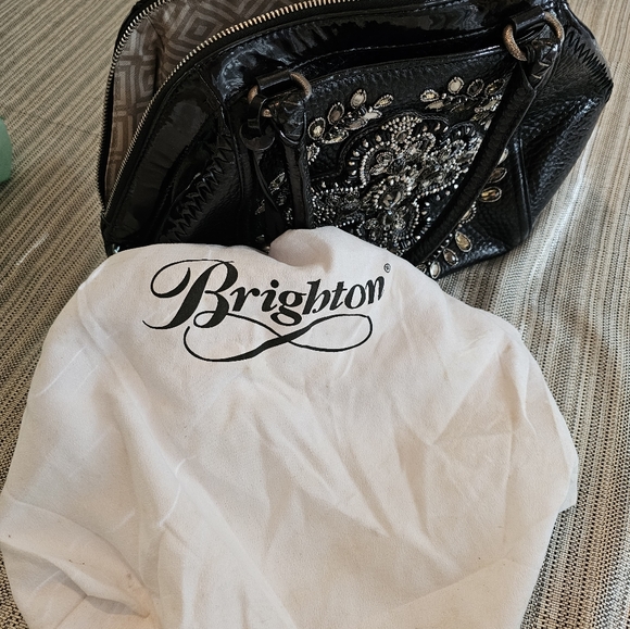 Brighton Czarina Hand Beaded Large Black Leather Bag - Picture 10 of 13